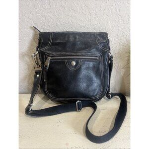 B. Makowsky Black Stitched Leather Crossbody Handbag Saddlebag Hobo